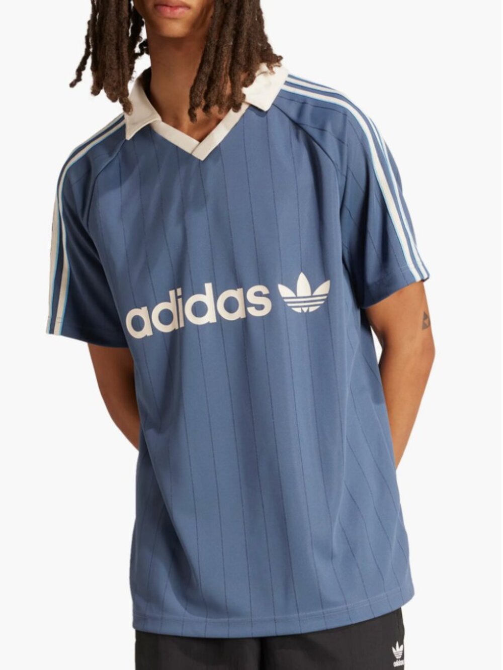 Adidas Originals 3-Stripes Pinstripe Jersey — Blue — Men's Size M